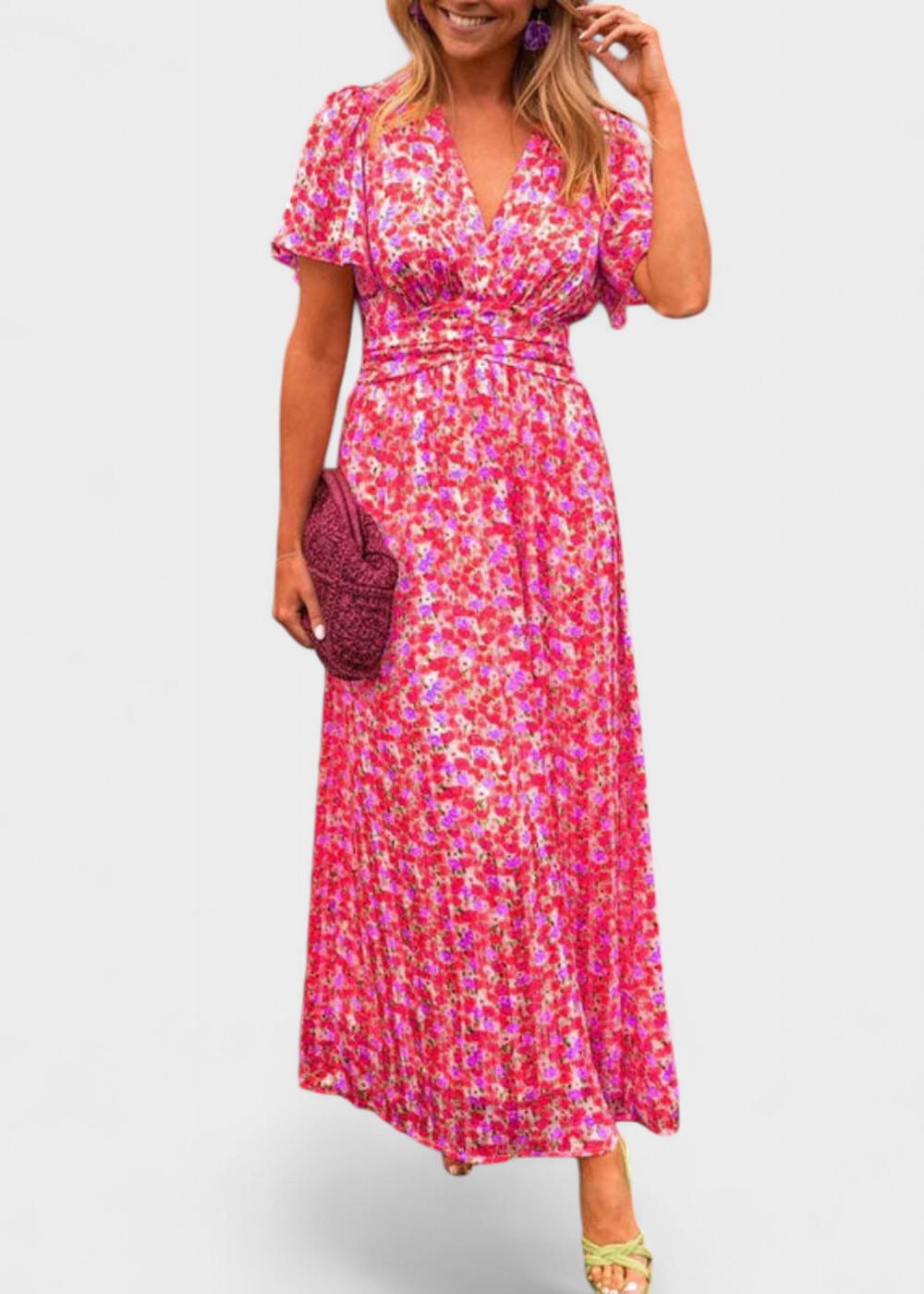 Bianca - Vestido maxi floral com mangas esvoaçantes