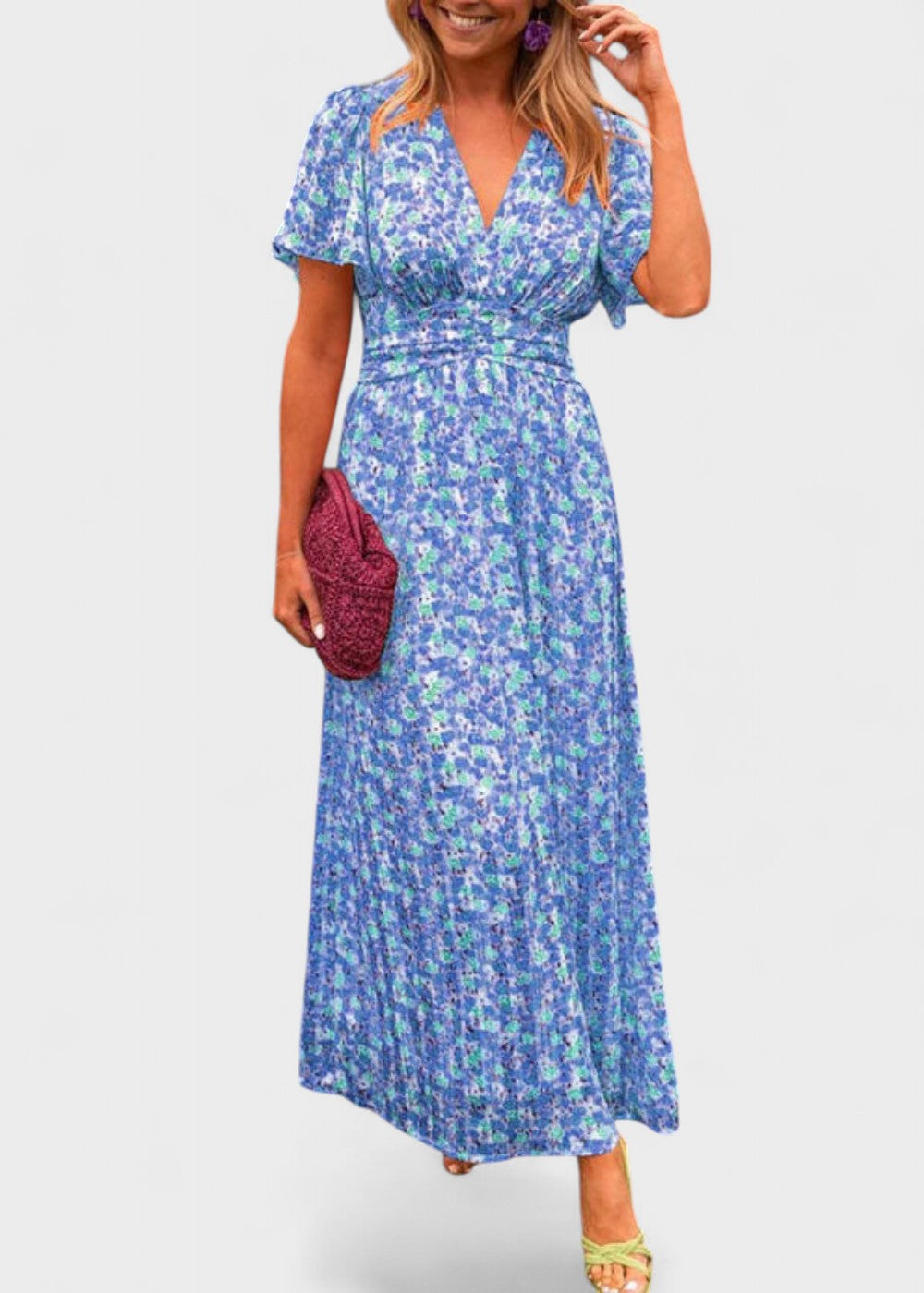 Bianca - Vestido maxi floral com mangas esvoaçantes