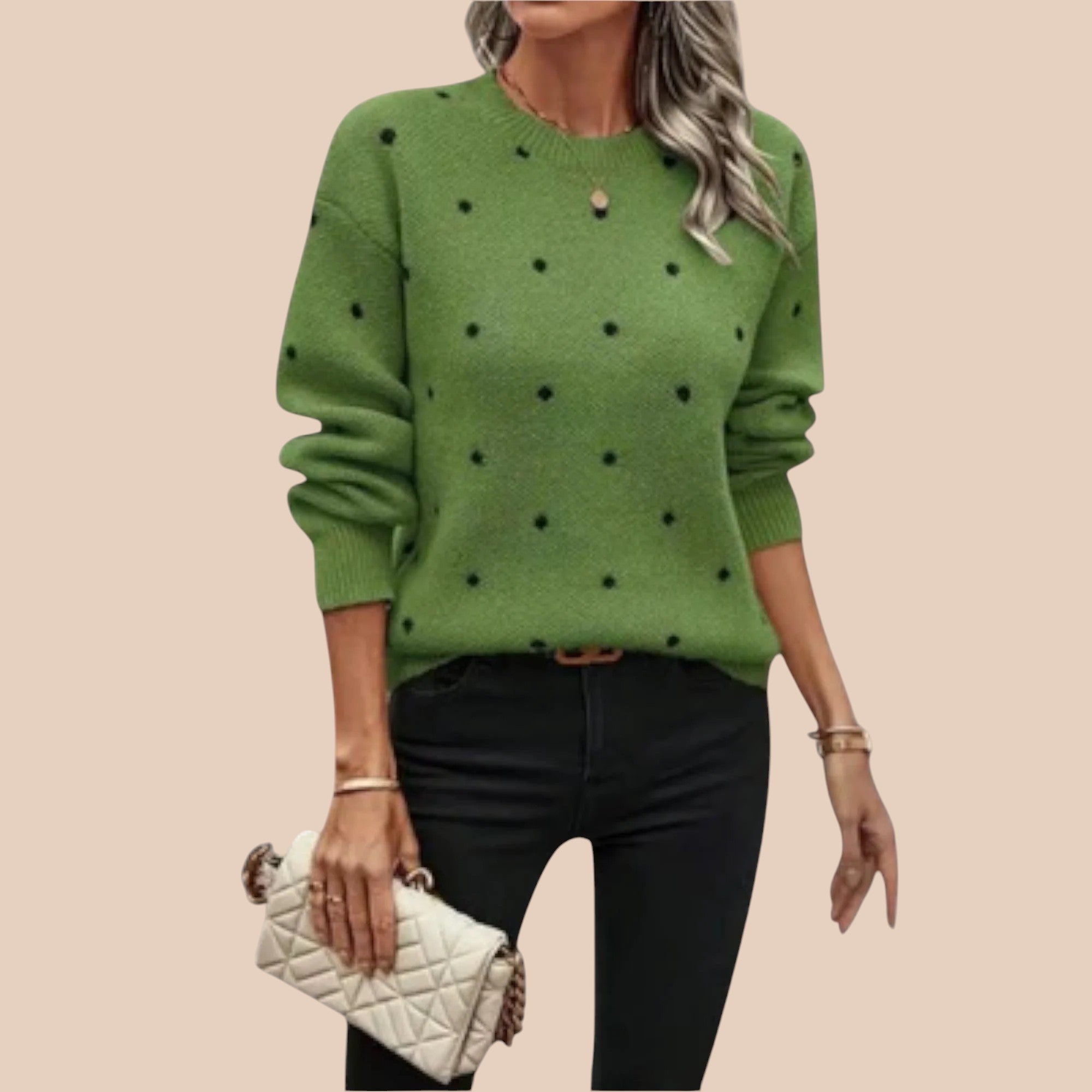 Camisola Casual de Malha com Mangas Compridas e Padrão de Bolas