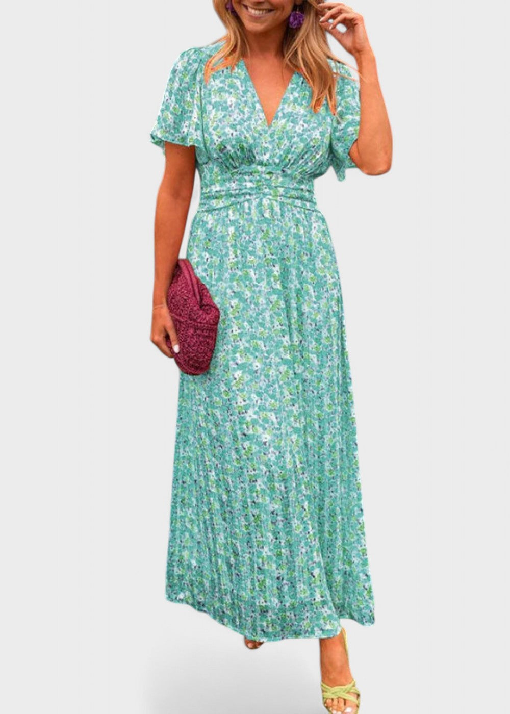 Bianca - Vestido maxi floral com mangas esvoaçantes
