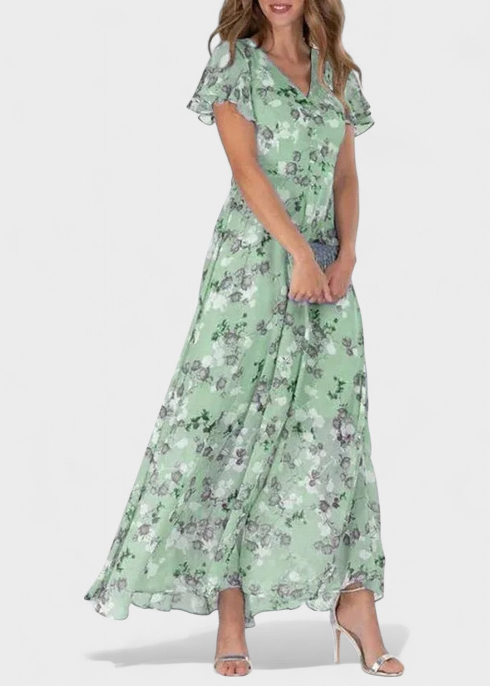 Ana - Vestido floral com mangas de folho
