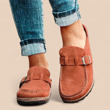 Mocassins ortopédicos femininos com fivela decorativa