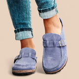 Mocassins ortopédicos femininos com fivela decorativa