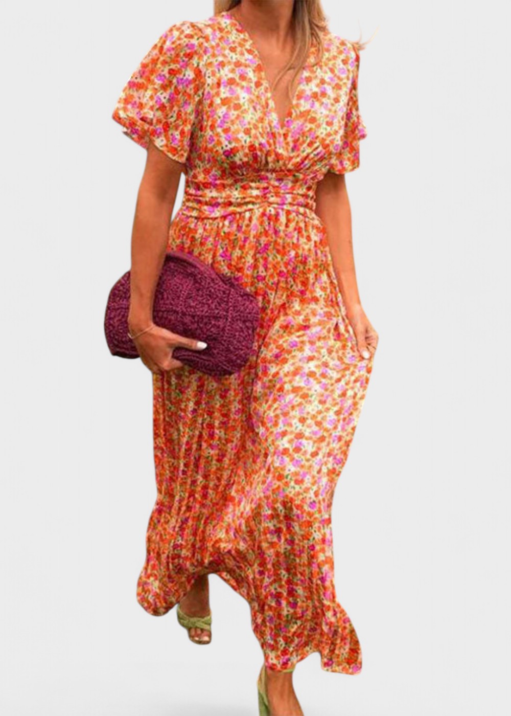 Bianca - Vestido maxi floral com mangas esvoaçantes