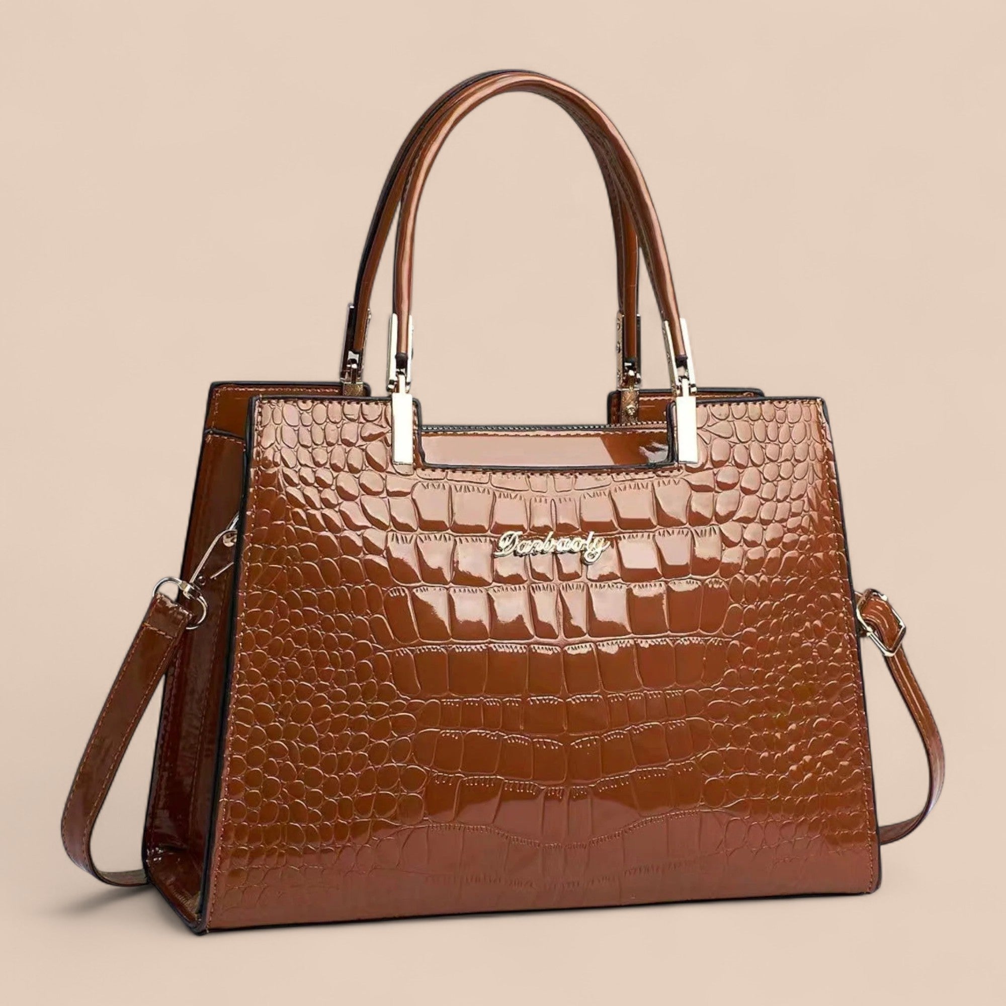 Nivra - Bolsa de Mão com Estampa de Couro de Crocodilo Brilhante